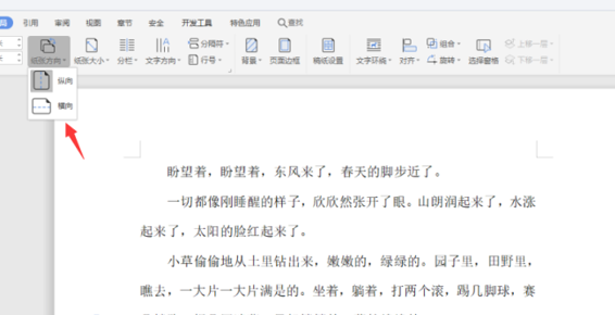 运用WPS中word设置横向页面
