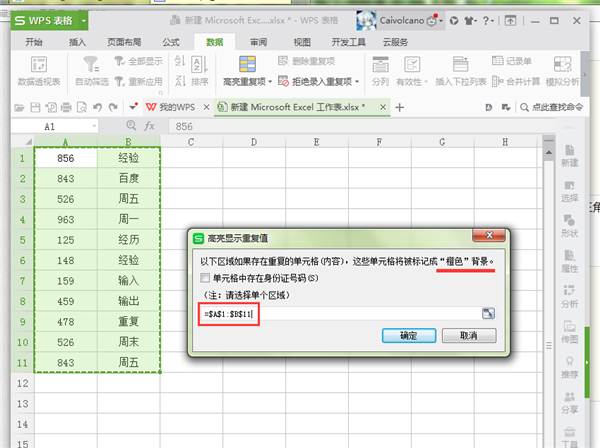 Excel高亮反复项