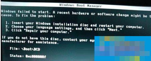 Win7零碎无法启动并提示File:BOOTBCD如何修复